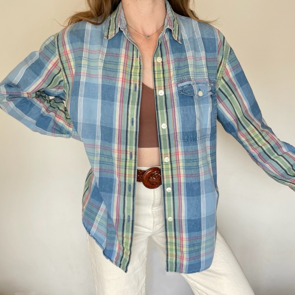 Vintage 90’s Liz Claiborne plaid chambray shirt S